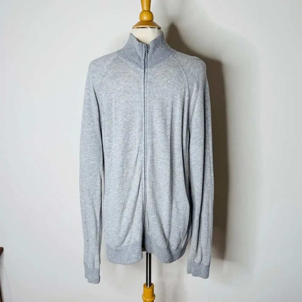 Vince Men's Light Gray Wool Cashmere Blend Zip Up Sweater